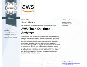AWS Cloud Solutions Architect Professional Certificate certificate