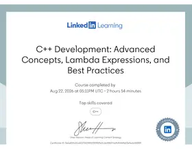 C++ Development: Advanced Concepts, Lambda Expressions, and Best Practices certificate