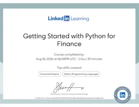 Getting Started with Python for Finance certificate